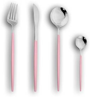 SNEHANSH SH-SPOON -F- SILVER-PINK SET OF 4 Disposable Stainless Steel Table Spoon Set