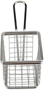 Indian Decor 31421 Set of 2 Mini Chip Baskets Chrome Square Shape Chips Fryer Kitchen Tool Set