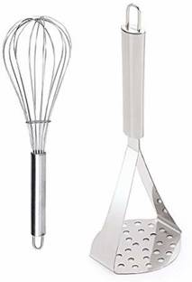 NEERAK Combo Set of 2 Stainless Steel Egg Whisk and Potato Masher Kitchen Tool Set