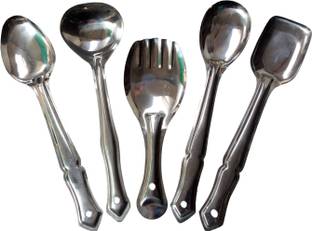 Tekzie 5 Pcs Stainless Steel Cooking Spoons for Kitchen Daily Use Spoons Kitchen Tool Set