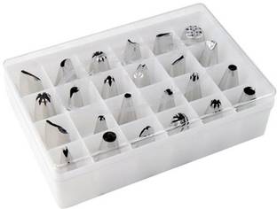 Mass Pro Bakeware 24 Pc Cupcake Decorating Nozzle with Storage Box Stainless Steel Piping Cream Frosting Nozzles Set/Icing Tips Cake Cupcake Muffin Decorating Tool Kitchen Tool Set