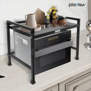 Plantex Prime Microwave Storage Stand/Oven Stand/Kitchen Storage Shelf/Rack(Black) Stainless Steel Kitchen Trolley