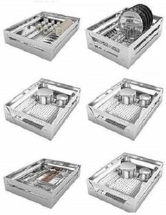 Sanjari Stainless Steel Modular Kitchen Organizer Basket combo set (15*20,set of-6) Stainless Steel Kitchen Trolley