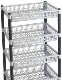 MECHON 4 Layer Kitchen Stand Fruits & Vegetable Rack Storage Stand Plastic Kitchen Trolley