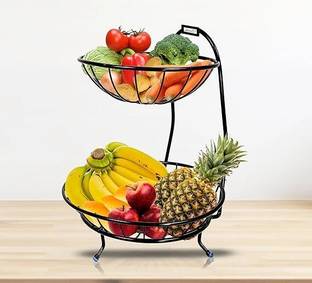 JD FRESH 2 Tiers Round Onion Potato Storage Rack Vegetable & Fruit Basket for Kitchen top Stainless Steel Kitchen Trolley