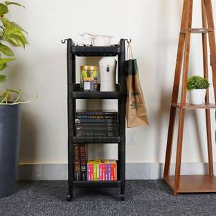 LEOPAX 4 Tier Stackable Shelf Utility Rolling Stand Rack | Storage Organizer Rack | Plastic Kitchen Trolley