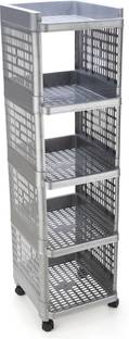 फ्लायप Rectangular 5 Layer Multipurpose Shelf Stand Basket Rack Trolley प्लास्टिक रसोई ट्रॉली