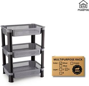 मार्मिक 3 Tier Multi-Purpose Vegetable Stand, Storage Solution rack for Home, Office प्लास्टिक रसोई ट्रॉली