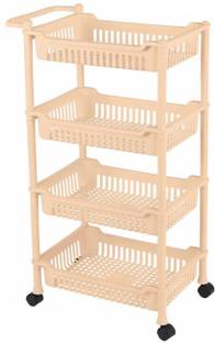 3D METRO SUPER STORE 4 Layer Plastic Rack With Wheel & Handel Multipurpose Kitchen Storage Organizer PP Collapsible Wardrobe