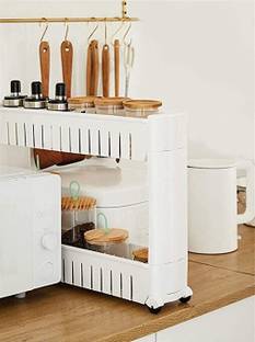 STORMMI 2 Shelf Multipurpose Plastic Storage Organizer Slim Rack Shelf with Wheels Plastic Kitchen Trolley