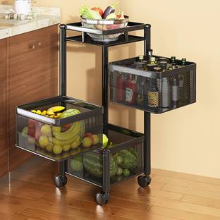 TEX-RO Portable Storage Rack Square Basket Organizer, 3 Layer Iron Kitchen Trolley