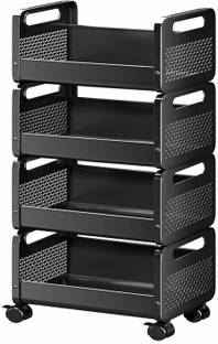 JD FRESH Rolling Metal Utility Cart/Stackable Storage Baskets with Lockable Wheels Iron Kitchen Trolley
