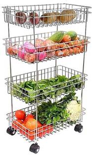 MapleTex 4 Layer Portable Modern Fruit and Vegetable Stand Basket kitchen Stainless Steel Kitchen Trolley