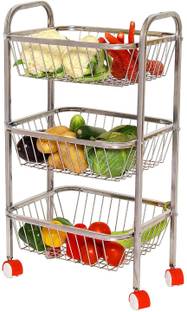 PARASNATH Stainless Steel 3-Tier Fruit & Vegetable Trolley Steel Kitchen Trolley