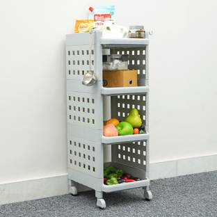 ADA 4 -Tier Rolling Storage Shelf Basket Utility Cart Rack | Storage Organizer Cart Plastic Kitchen Trolley