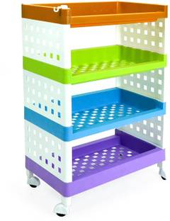 LEOPAX 4 Layers Plastic Rolling Storage Rack | Multipurpose Storage Rack with Wheels | Plastic Kitchen Trolley