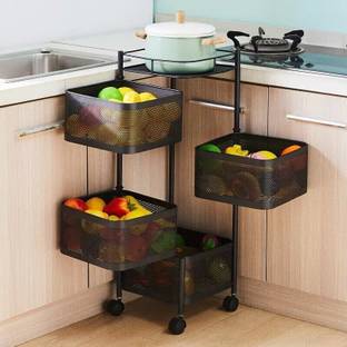 TEX-RO Portable Storage Rack Square Basket Organizer, 4 Layer Iron Kitchen Trolley