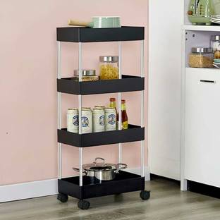 HomeQueen Multi-Purpose Plastic Storage Organizer 4-Tier Rack with Wheel Bathroom & Office Plastic Kitchen Trolley