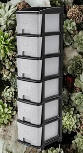 RISEM INTERNATIONAL 6 LAYER GREY BLACK DRAWER Plastic Kitchen Trolley