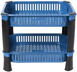 AEXONIZ TOYS nbreakable 2 Layer Storage Rack Easy for Vegetable Basket,Office, Bedroom Plastic Kitchen Trolley