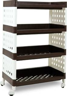 LEOPAX 4 Layers Plastic Rolling Storage Rack | Multipurpose Storage Rack with Wheels | Plastic Kitchen Trolley
