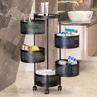 Angelware 5 Layer Kitchen Trolley Storage Rack Round Design Fruits & Vegetable Basket Iron Kitchen Trolley