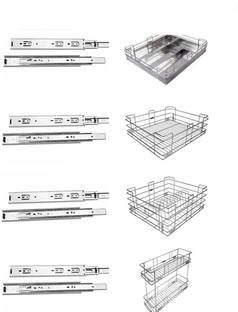 Sanjari 4 Piece17X20X4Sheet Cutlery17X20X6Plain Basket17X20X8Thali Basket 6X20X17Pullout Stainless Steel Kitchen Trolley
