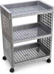 FLYUP 3 layer Multipurpose Storage Shelf Rack with Wheels | Storage Organizer Cart Plastic Kitchen Trolley