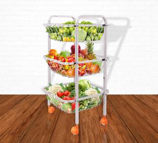 JD FRESH 3 Tiers Onion Potato Rack for Kitchen, Vegetable Basket for Kitchen, Stainless Steel Kitchen Trolley