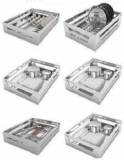 Sanjari Stainless Steel Modular Kitchen Organizer Basket combo set (15*20,set of-6) Stainless Steel Kitchen Trolley