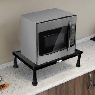 Plantex High Grade Gi Metal Universal Microwave Oven Fix Stand for Kitchen Platform - Floor (Black-Perforated) Iron Kitchen Trolley