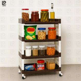 LEOPAX 4 Layers Plastic Rolling Storage Rack | Multipurpose Storage Rack with Wheels | Plastic Kitchen Trolley