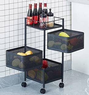 Bluestar ind 360 Rotating Storage Rack for Kitchen/Bathroom/Living-Room-Shelf Trolley Iron Kitchen Trolley