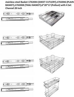 Sanjari 4 Piece17X20X4Sheet Cutlery17X20X6Plain Basket17X20X8Thali Basket 6X20X17Pullout Stainless Steel Kitchen Trolley