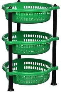 Adjo Enterprise Vegetables and Sabaji Basket Vegetable Stand Plastic Number of Shelves - 3 Plastic Kitchen Trolley