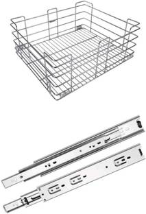 Sanjari Modular Kitchen Stainless Steel Plain Cabinet (17W*20L*8H) Basket Stainless Steel Kitchen Trolley
