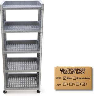 मार्मिक 5 Tier Multipurpose Storage Foldable Rolling Cart with Wheels For Office, Home, प्लास्टिक किचन ट्रॉली
