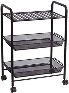 Indian Decor 45793 multi-function shelving 3 tier mesh serving kitchen rolling metal Iron Kitchen Trolley