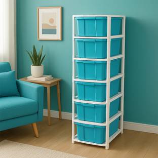 MAXTID 6 layer Blue Multipurpose Storage Organizer/Space-Saving Foldable Wardrobe Plastic Kitchen Trolley