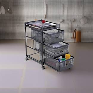 FLYUP 3 Drawer Compartment Unit Under Sink Cabinet With Sliding Storage Drawer Iron Kitchen Trolley