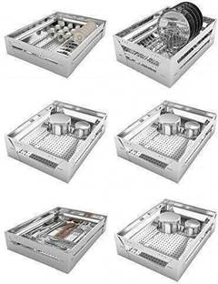 Sanjari Stainless Steel Organizer Basket | Kitchen Basket combo set (17 * 20, Set Of 6) Stainless Steel Kitchen Trolley