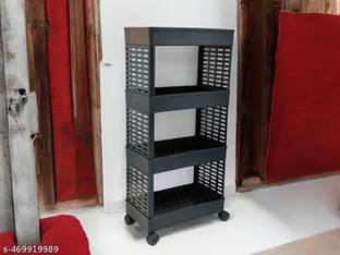 MAXTID 4 Layer Black Tier Multi-Purpose Vegetable Solution for Home,Kitchen Trolley Plastic Kitchen Trolley