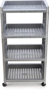 FLYUP 4 layer Multipurpose Storage Shelf Rack with Wheels | Storage Organizer Cart Plastic Kitchen Trolley
