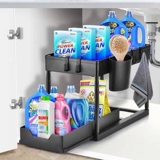 Sasimo Pull-out 2 Tier Under Sink Organizer Bathroom Kitchen Sink Drawer Under Sink Stainless Steel Kitchen Trolley