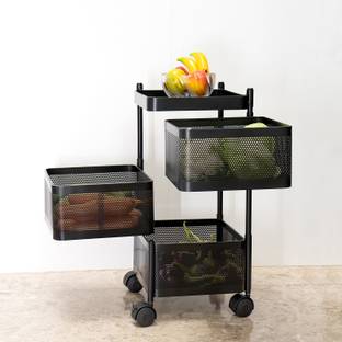 VR Kitchen Trolley Storage Rack Square Design Fruits & Vegetable Onion Cutlery,Jars Iron Kitchen Trolley