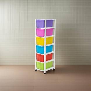 Anushthan 6 Compartments Large Modular Drawer Kitchen Rack Drawer for Toy Clothes Plastic Kitchen Trolley