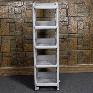 LEOPAX 5 Tier Stackable Shelf Utility Rolling Stand Rack | Storage Organizer Rack | Plastic Kitchen Trolley