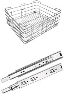 Sanjari Modular Kitchen Stainless Steel Plain Cabinet (19W*20L*8H) Basket Stainless Steel Kitchen Trolley