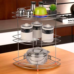 KUBER INDUSTRIES Stainless Steel Multipurpose Corner/Storage Rack (Silver) Stainless Steel Kitchen Trolley