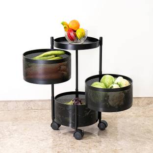 Flipkart SmartBuy 3 Layer Round Kitchen Trolley Storage Rack Square Design Fruits&Vegetable Basket Iron Kitchen Trolley